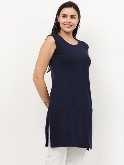 Women's Cotton Round Neck Plain Sleeveless Long Top