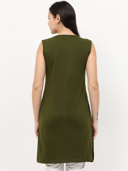 Women's Cotton Round Neck Plain Sleeveless Long Top