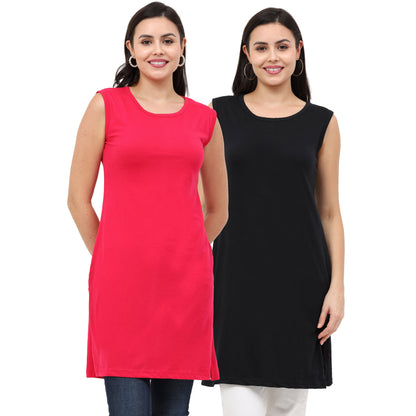 Women's Cotton Plain Sleeveless Long Top Multi Color - (Pack of 2)