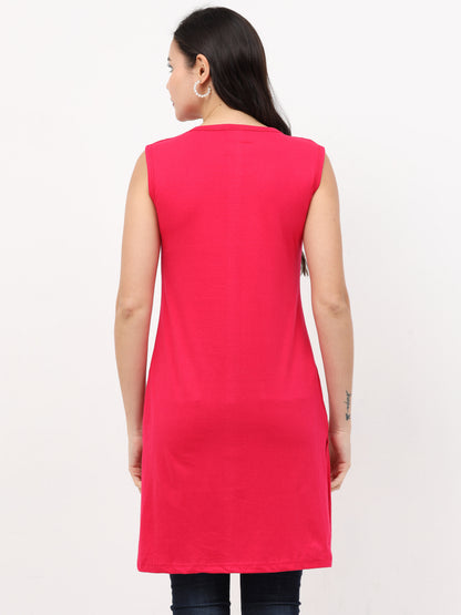 Women's Cotton Round Neck Plain Sleeveless Long Top
