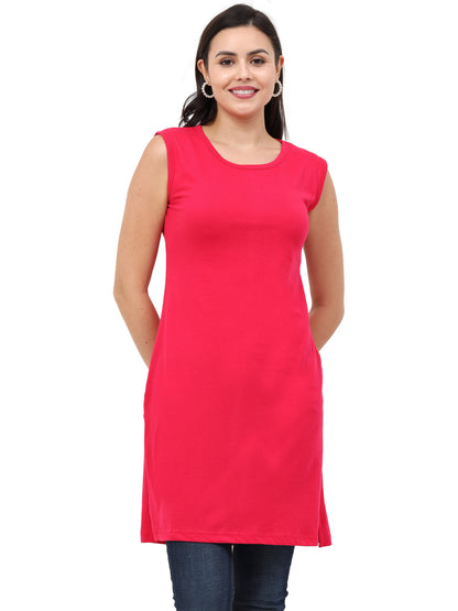 Women's Cotton Round Neck Plain Sleeveless Long Top