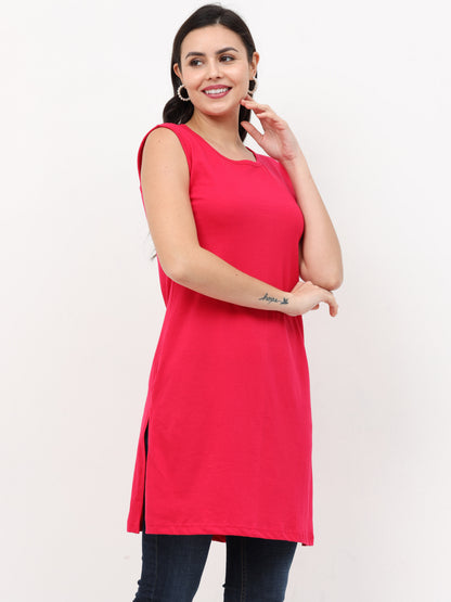 Women's Cotton Round Neck Plain Sleeveless Long Top