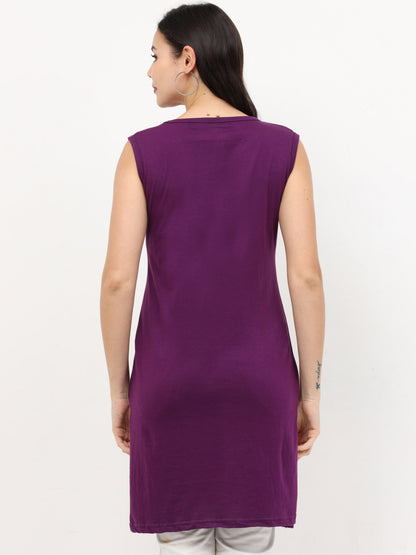 Women's Cotton Round Neck Plain Sleeveless Long Top