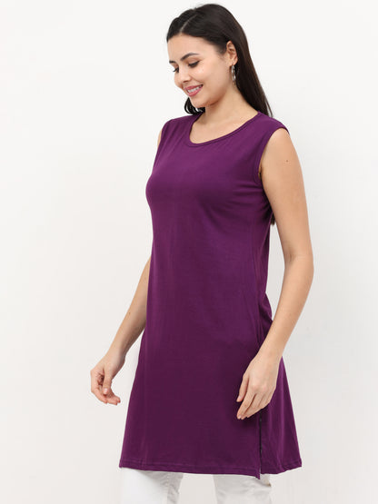 Women's Cotton Round Neck Plain Sleeveless Long Top