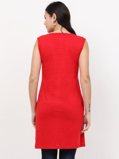 Women's Cotton Round Neck Plain Sleeveless Long Top