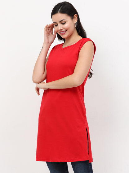 Women's Cotton Round Neck Plain Sleeveless Long Top