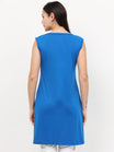 Women's Cotton Round Neck Plain Royal Blue Color Sleeveless Long Top