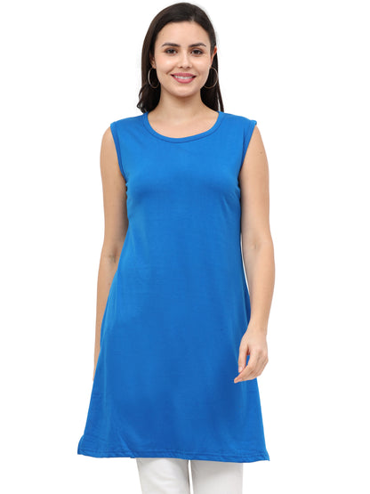 Women's Cotton Round Neck Plain Sleeveless Long Top