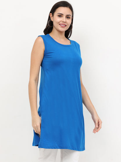 Women's Cotton Round Neck Plain Sleeveless Long Top