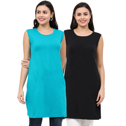 Women's Cotton Plain Sleeveless Long Top Multi Color - (Pack of 2)