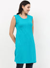 Women's Cotton Round Neck Plain Shade Green Color Sleeveless Long Top