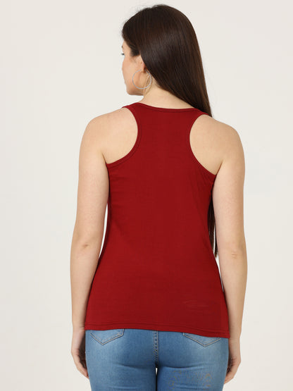 Women's Cotton Plain Sleeveless Maroon Color Top