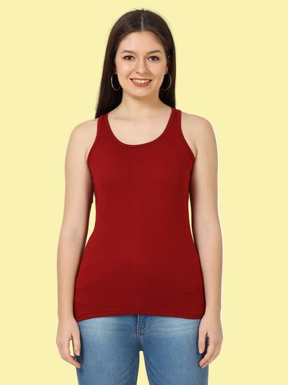 Women's Cotton Plain Sleeveless Maroon Color Top