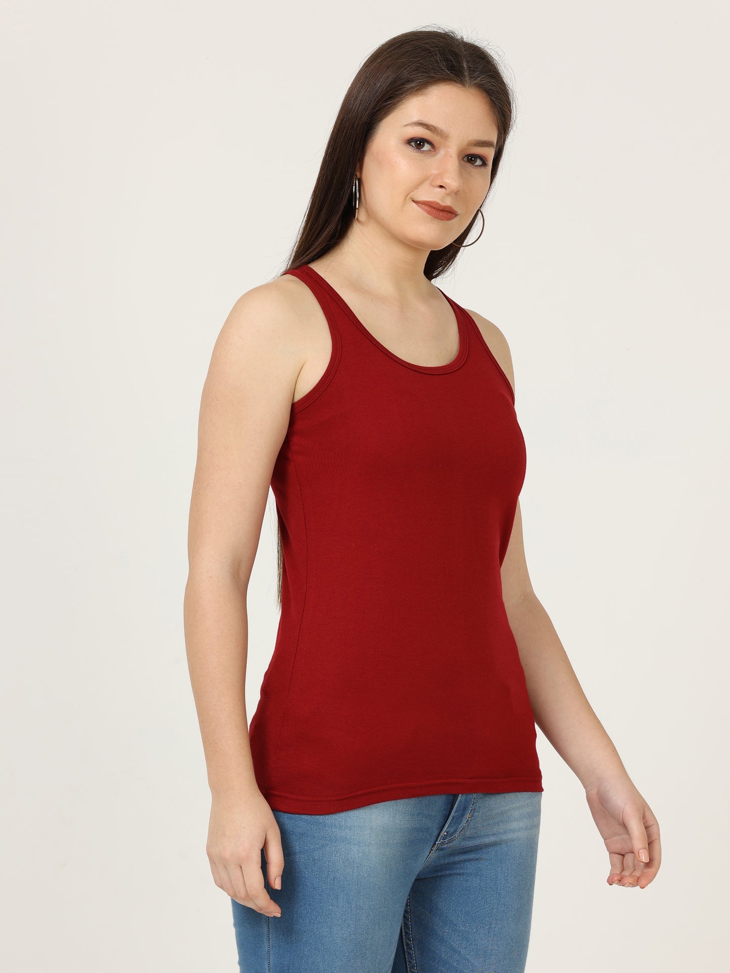 Women's Cotton Plain Sleeveless Maroon Color Top