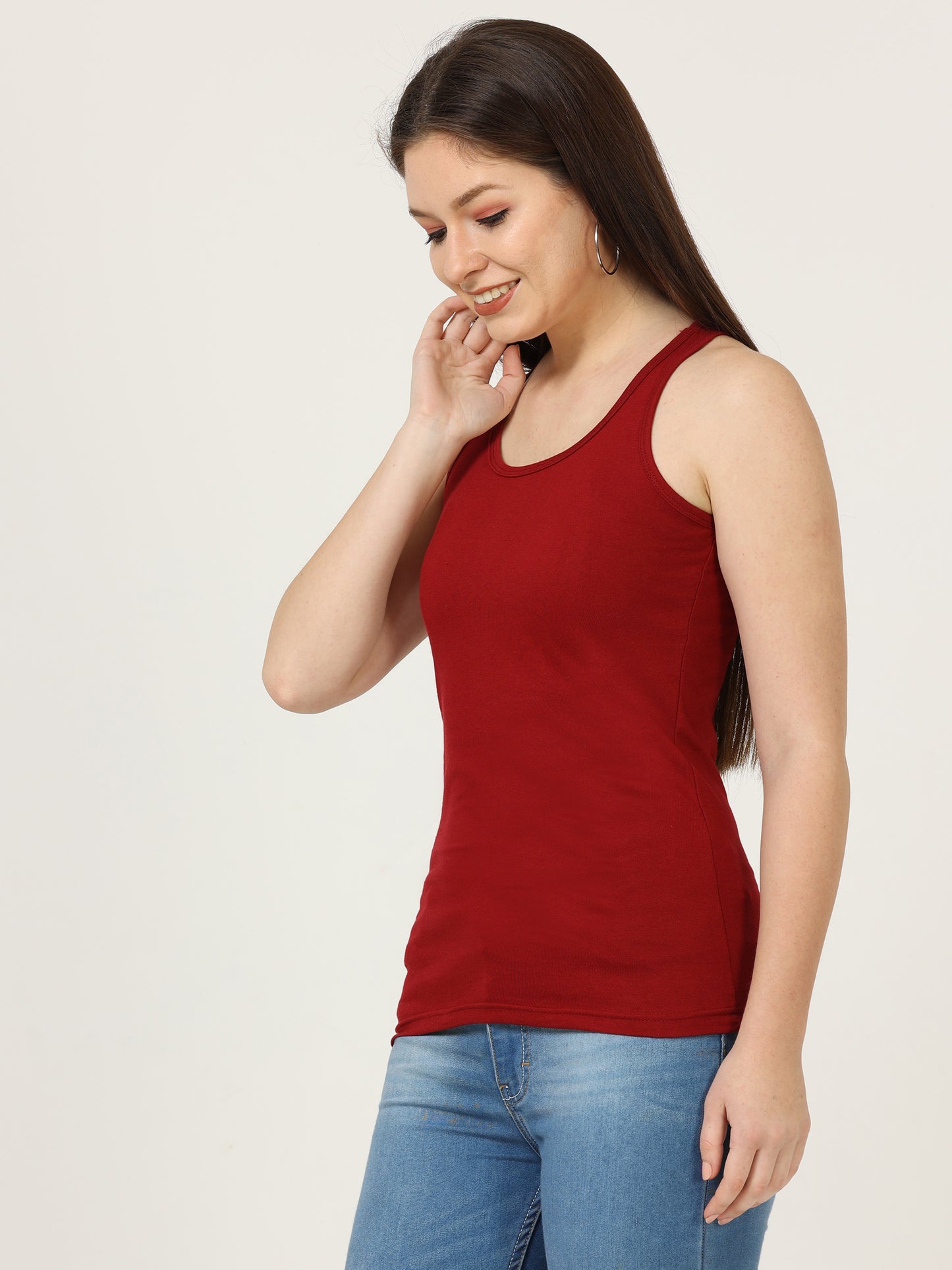 Women's Cotton Plain Sleeveless Maroon Color Top