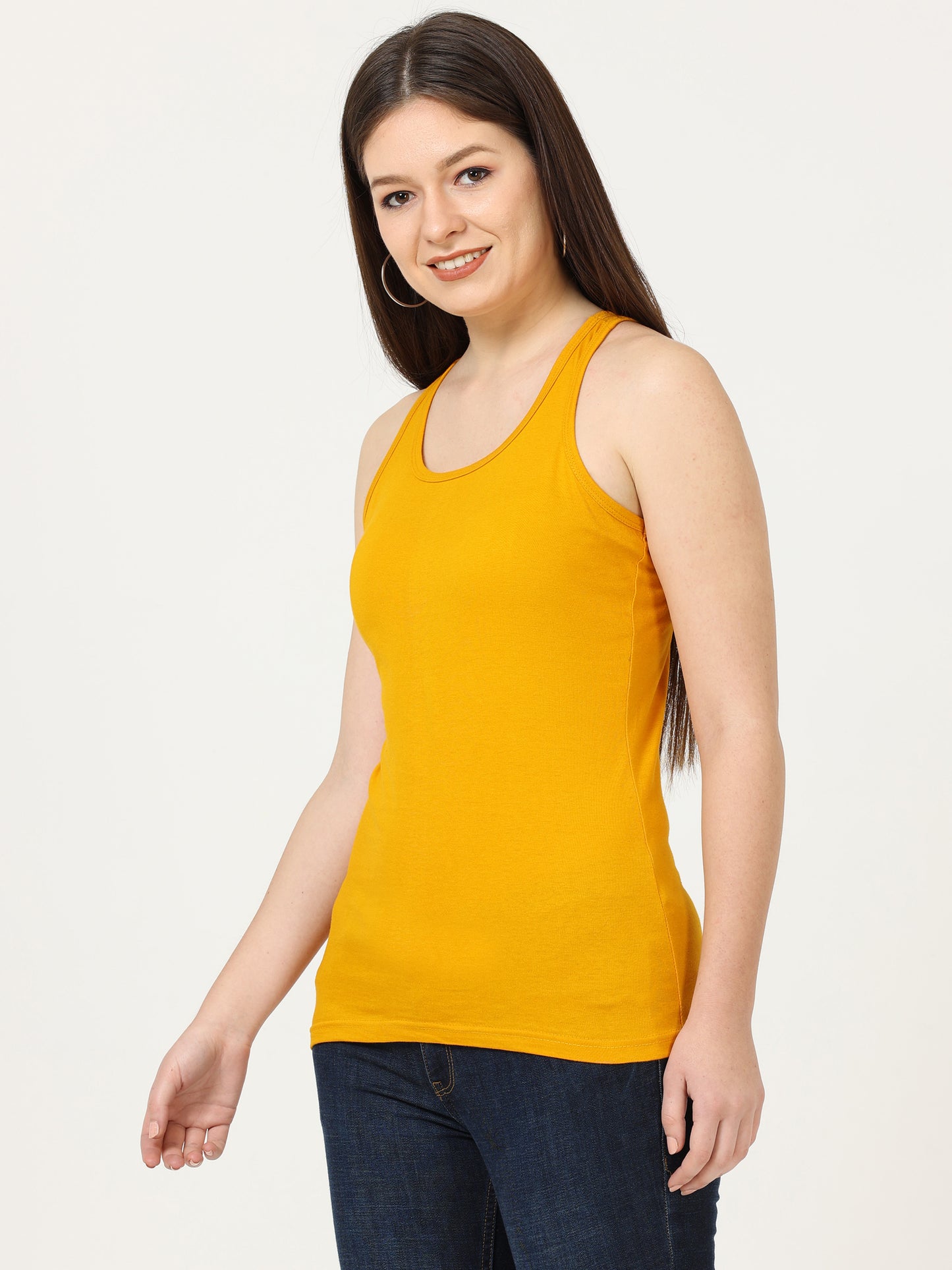 Women's Cotton Plain Sleeveless Mustard Yellow Color Top