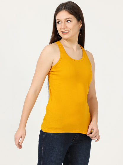 Women's Cotton Plain Sleeveless Mustard Yellow Color Top