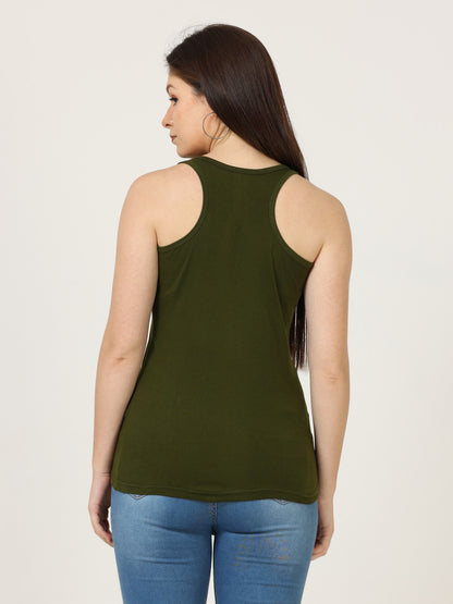 Women's Cotton Plain Sleeveless Olive Green Color Top
