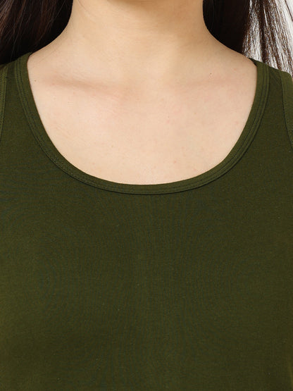 Women's Cotton Plain Sleeveless Olive Green Color Top