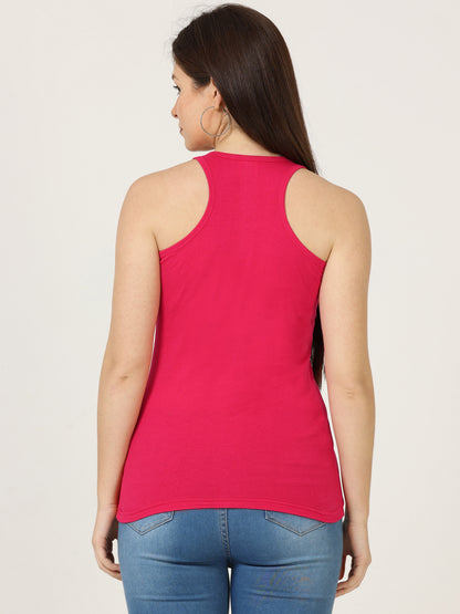 Women's Cotton Plain Sleeveless Pink Color Top