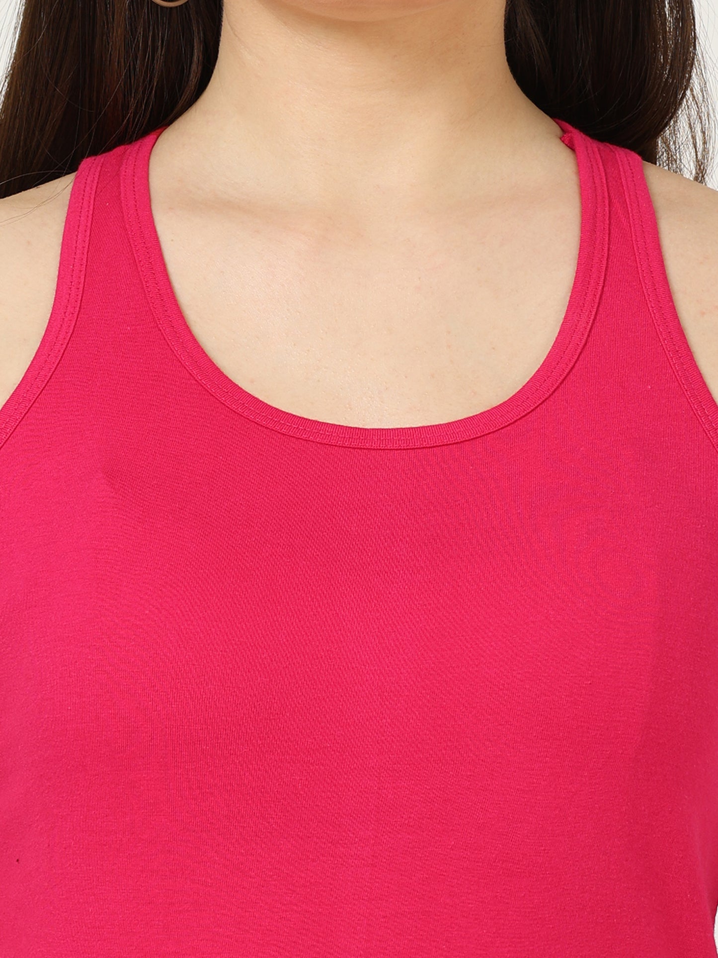 Women's Cotton Plain Sleeveless Pink Color Top