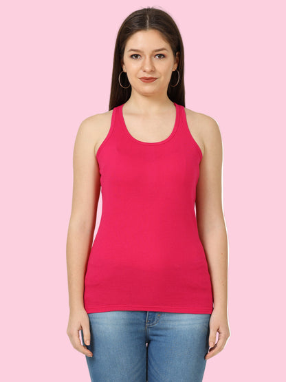 Women's Cotton Plain Sleeveless Pink Color Top