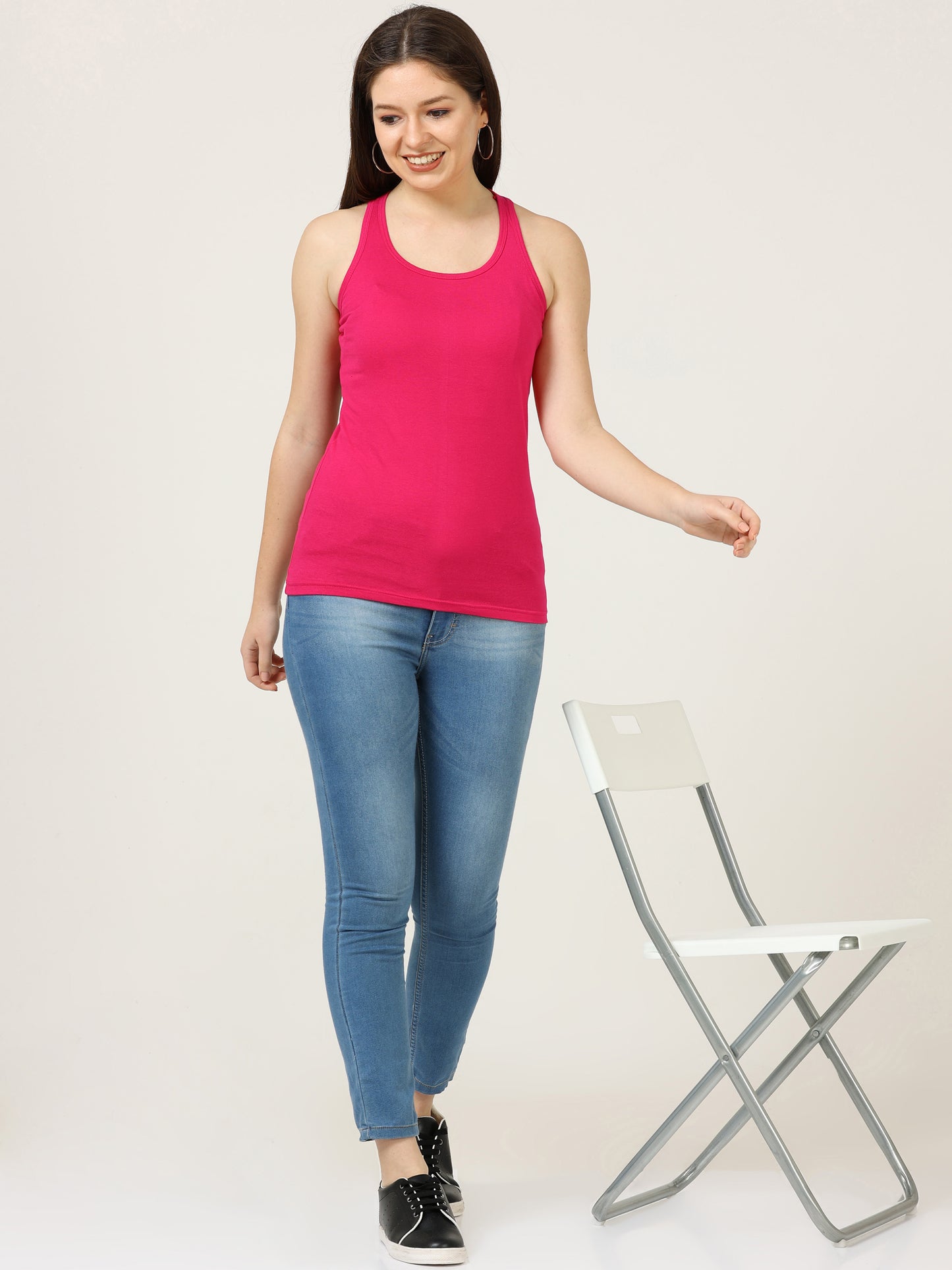 Women's Cotton Plain Sleeveless Pink Color Top