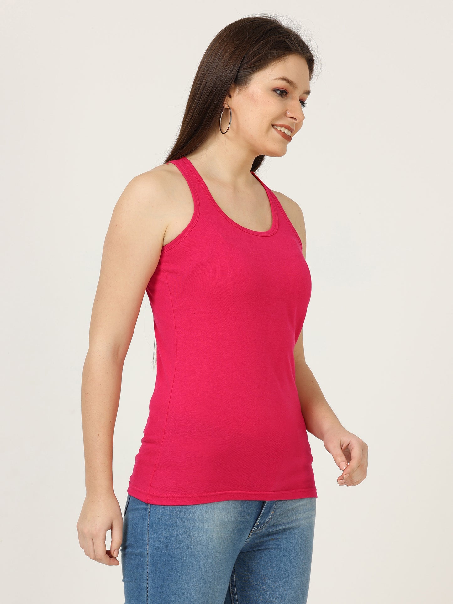 Women's Cotton Plain Sleeveless Pink Color Top