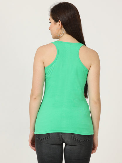Women's Cotton Plain Sleeveless Pista Green Color Top
