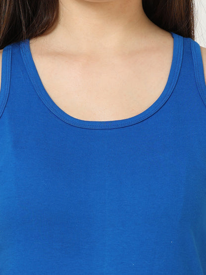 Women's Cotton Plain Sleeveless Royal Blue Color Top