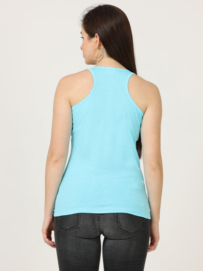 Women's Cotton Plain Sleeveless Sky Blue Color Top