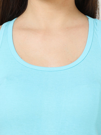 Women's Cotton Plain Sleeveless Sky Blue Color Top