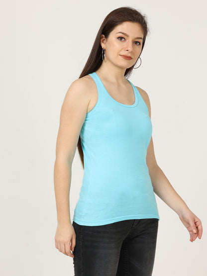 Women's Cotton Plain Sleeveless Sky Blue Color Top