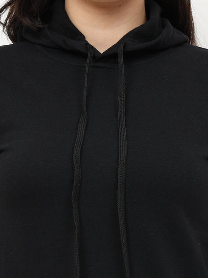 Women's Cotton Plain Black Color Sweatshirt Hoodies