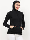 Women's Cotton Plain Black Color Sweatshirt Hoodies