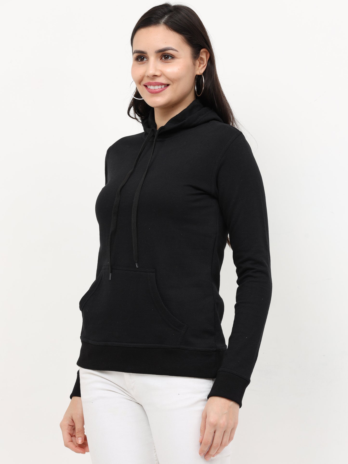 Women's Cotton Plain Black Color Sweatshirt Hoodies