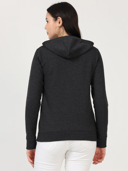 Women's Cotton Plain Charcoal Melange Color Sweatshirt Hoodies