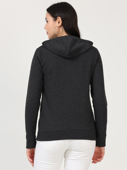 Women's Cotton Plain Charcoal Melange Color Sweatshirt Hoodies