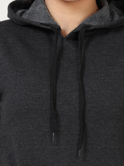 Women's Cotton Plain Charcoal Melange Color Sweatshirt Hoodies