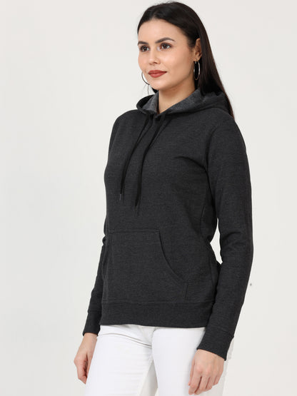 Women's Cotton Plain Charcoal Melange Color Sweatshirt Hoodies