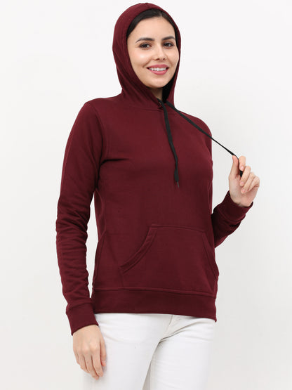 Women's Cotton Plain Maroon Color Sweatshirt Hoodies
