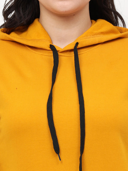 Women's Cotton Plain Mustard Yellow Color Sweatshirt Hoodies