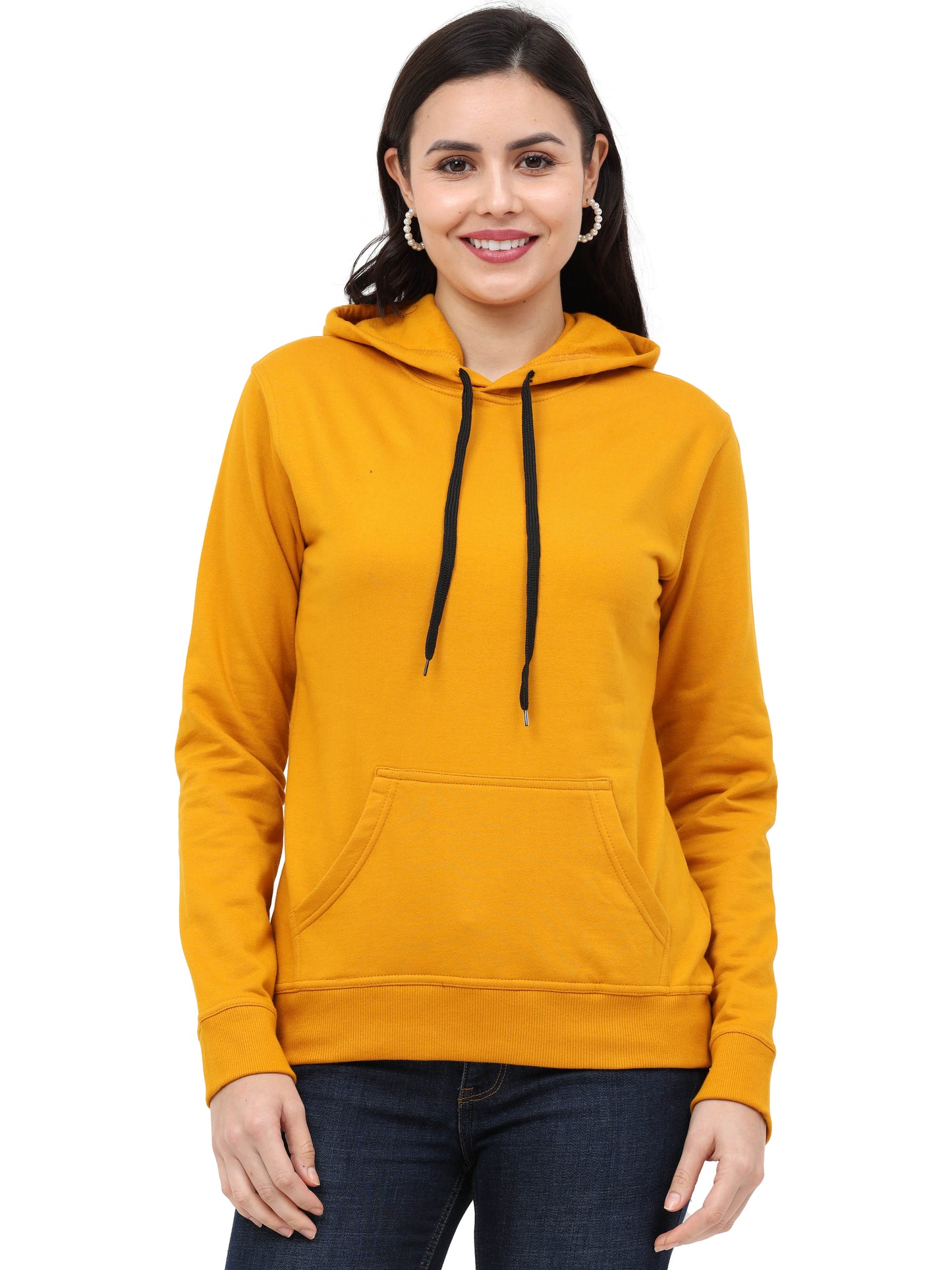 Women's Cotton Plain Mustard Yellow Color Sweatshirt Hoodies