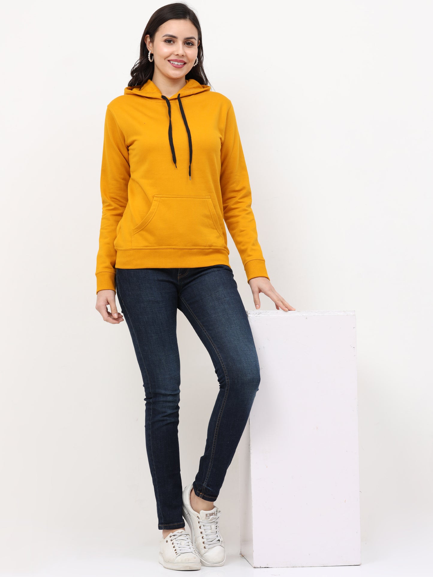 Women's Cotton Plain Mustard Yellow Color Sweatshirt Hoodies