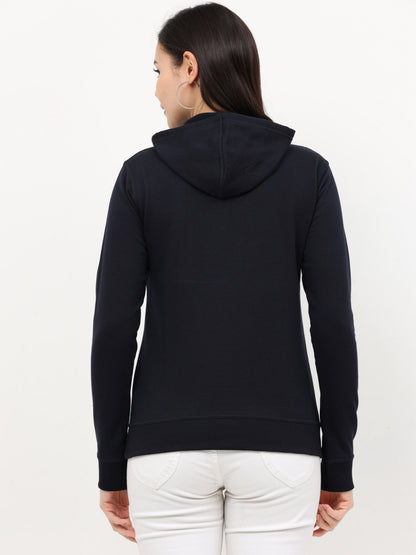 Women's Cotton Plain Navy Blue Color Sweatshirt Hoodies