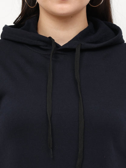 Women's Cotton Plain Navy Blue Color Sweatshirt Hoodies
