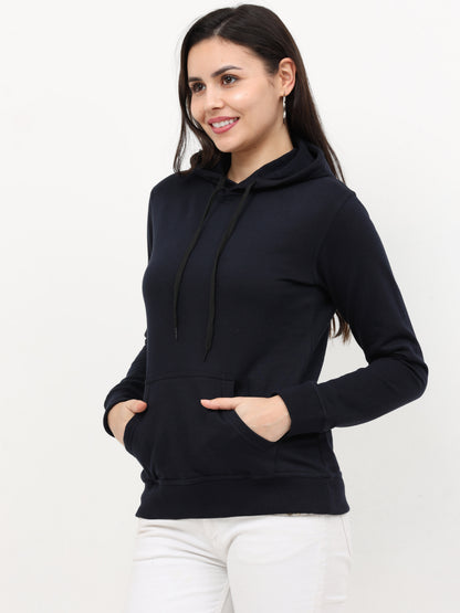 Women's Cotton Plain Navy Blue Color Sweatshirt Hoodies