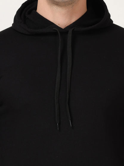 Men's Cotton Hooded Neck Plain Black Color Sweatshirt/Hoodies