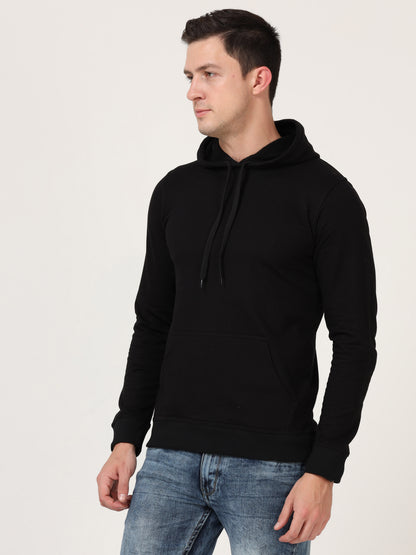 Men's Cotton Hooded Neck Plain Black Color Sweatshirt/Hoodies