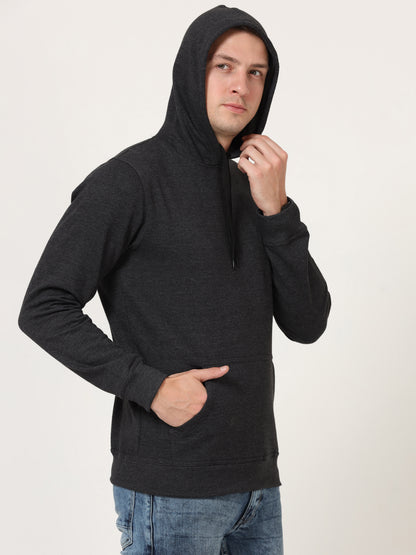 Men's Cotton Hooded Neck Plain Charcoal Melange Color Sweatshirt/Hoodies
